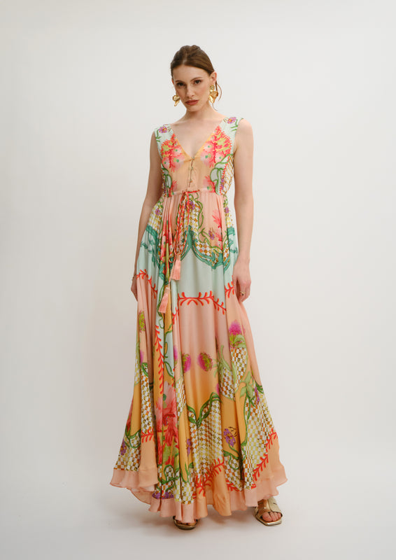 Viola Maxi Dress Blooming Day in Cherry Satin