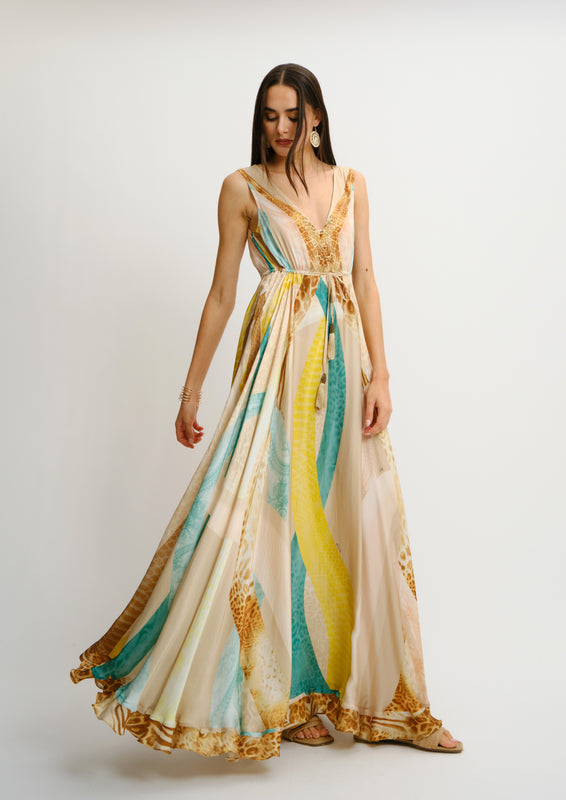 Viola Maxi Dress Sahara Giorno in Cherry Satin