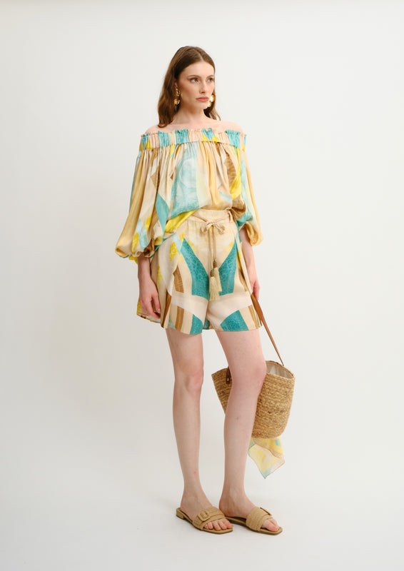 Escape Off-Shoulder Top Sahara Giorno in Georgette Satin
