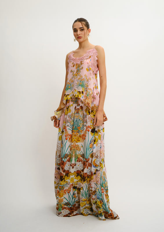 A-Line Lacy Maxi Skirt Jardin Au Soleil in Crepe & Lace

