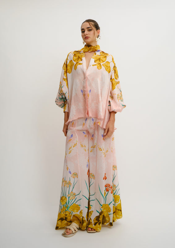Luna Bow Oversized Shirt Jardin Au Soleil in Organza Satin
