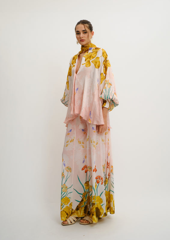 Luna Bow Oversized Shirt Jardin Au Soleil in Organza Satin
