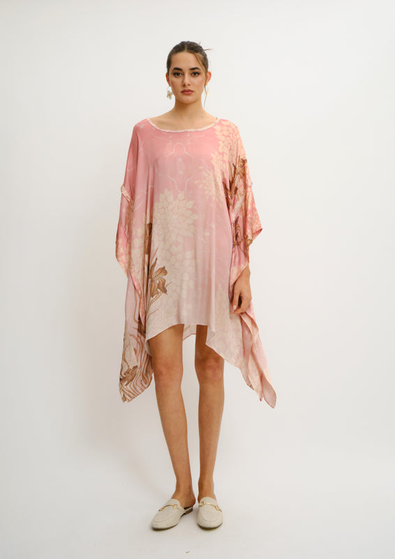 Yolka Square Mini Kaftan Jardin Au Soleil in Georgette Satin
