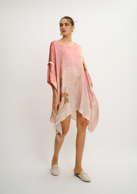 Yolka Square Mini Kaftan Jardin Au Soleil in Georgette Satin
