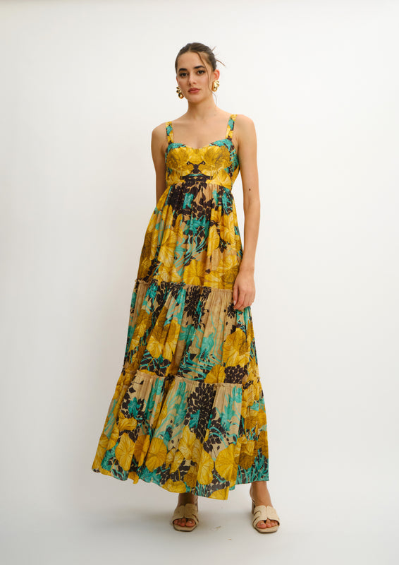 Tiered Summer Maxi Dress Jardin De Lune in Chandery Fabric
