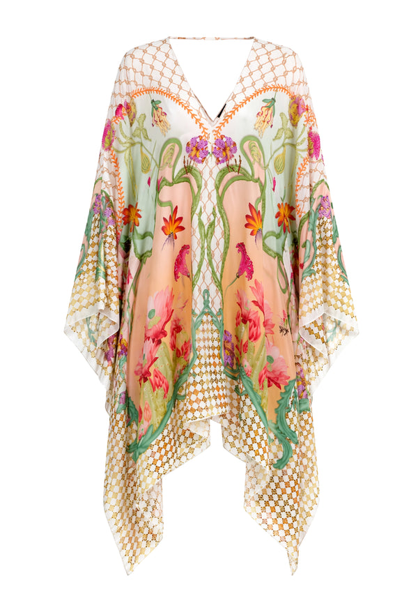 Wave Mini Kaftan Blooming Day in Natural Crepe
