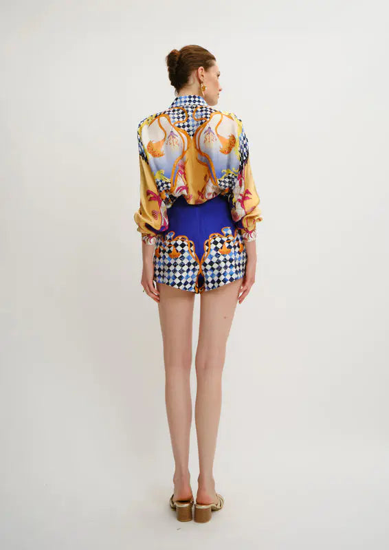 Ruffle Shirt in Blooming Night print by Koré Collections