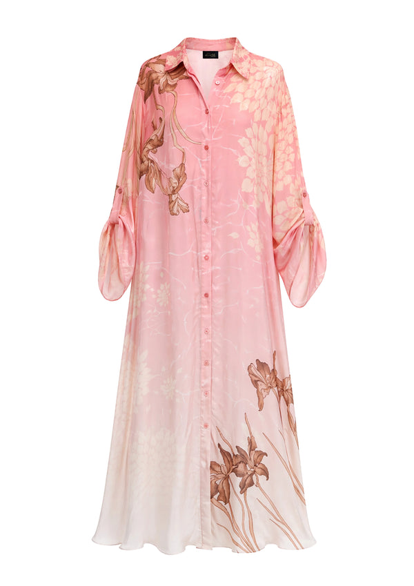 Koré Collections Pink floral dress with long sleeves on a white background