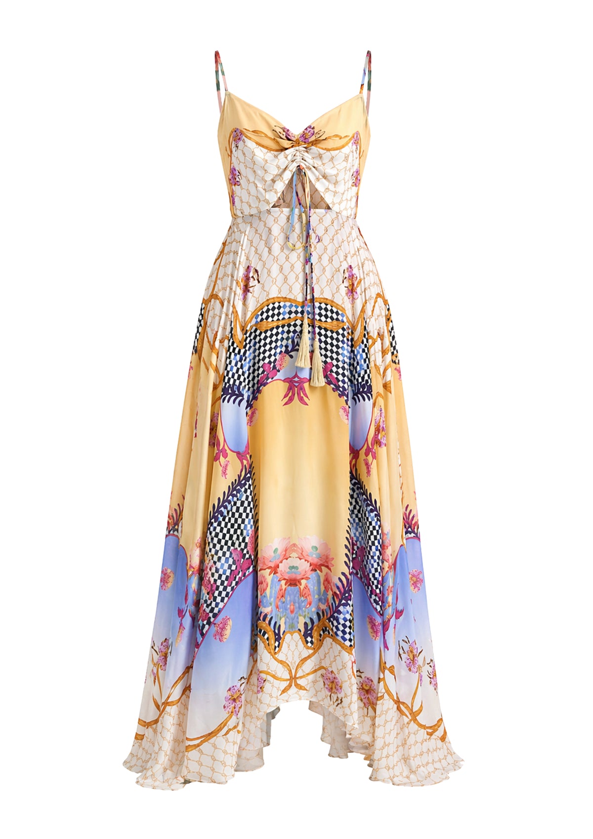 Koré Collections Luna Bow Maxi Dress in Blooming Night styled for an elegant summer occasion.
