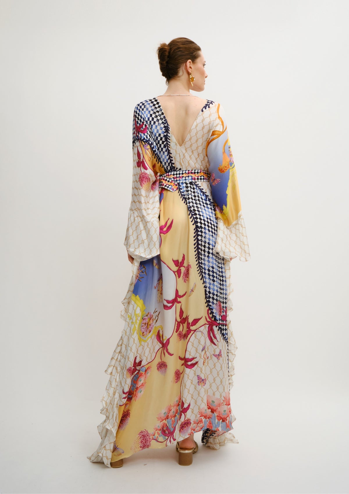 Back view of the Blooming Night Ruffled Fullness Kaftan by Koré Collections.