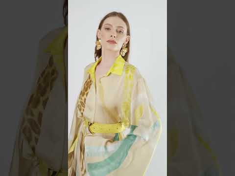 Sahara Giorno Rosa Maxi Shirt Dress by Koré Collections, showcasing its flowing maxi silhouette, elegant kimono sleeves and matching printed belt.