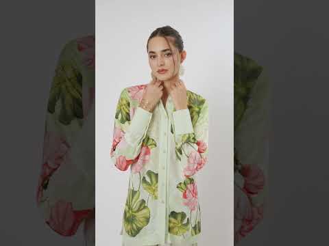 Koré Collections Lounge Trousers in the Jardin du Jour print, showcasing the printed design and drape of the viscose-silk twill.