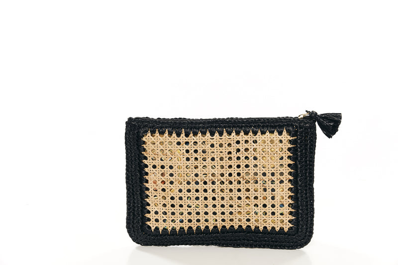 VIMINI AND RAFFIA POCHETTE BAG WITH ZIP