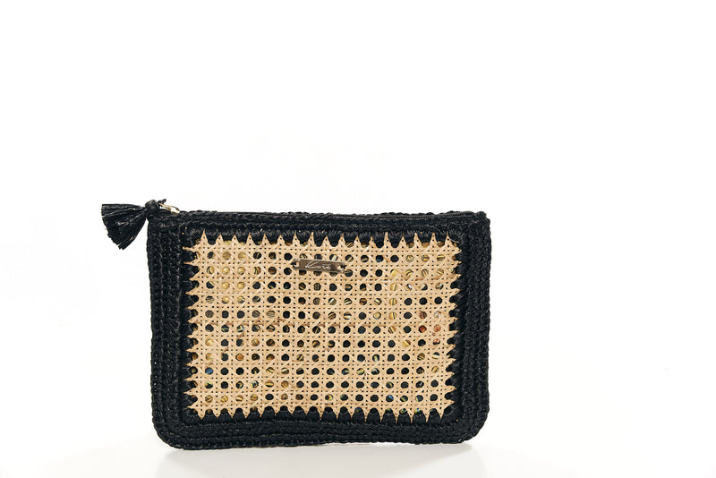 VIMINI AND RAFFIA POCHETTE BAG WITH ZIP