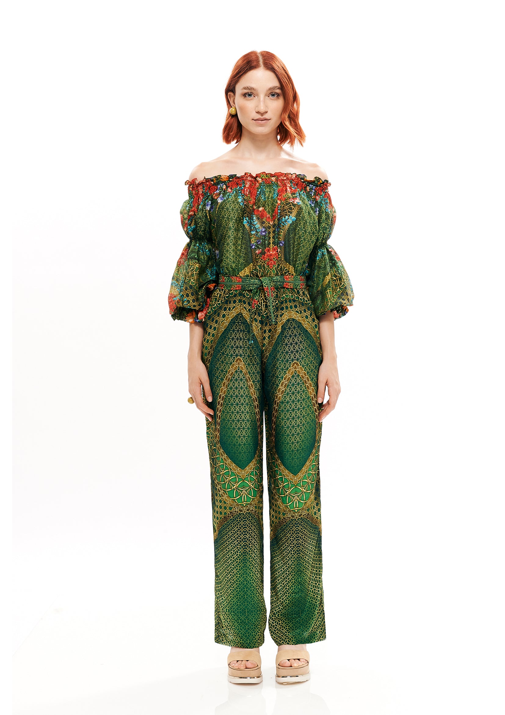 Off-shoulder full arms top in Alice Garden Jungle print