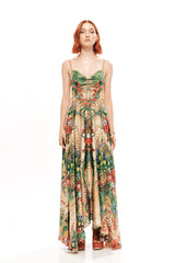 V- SHAPE LONG DRESS WITH BACK BOW