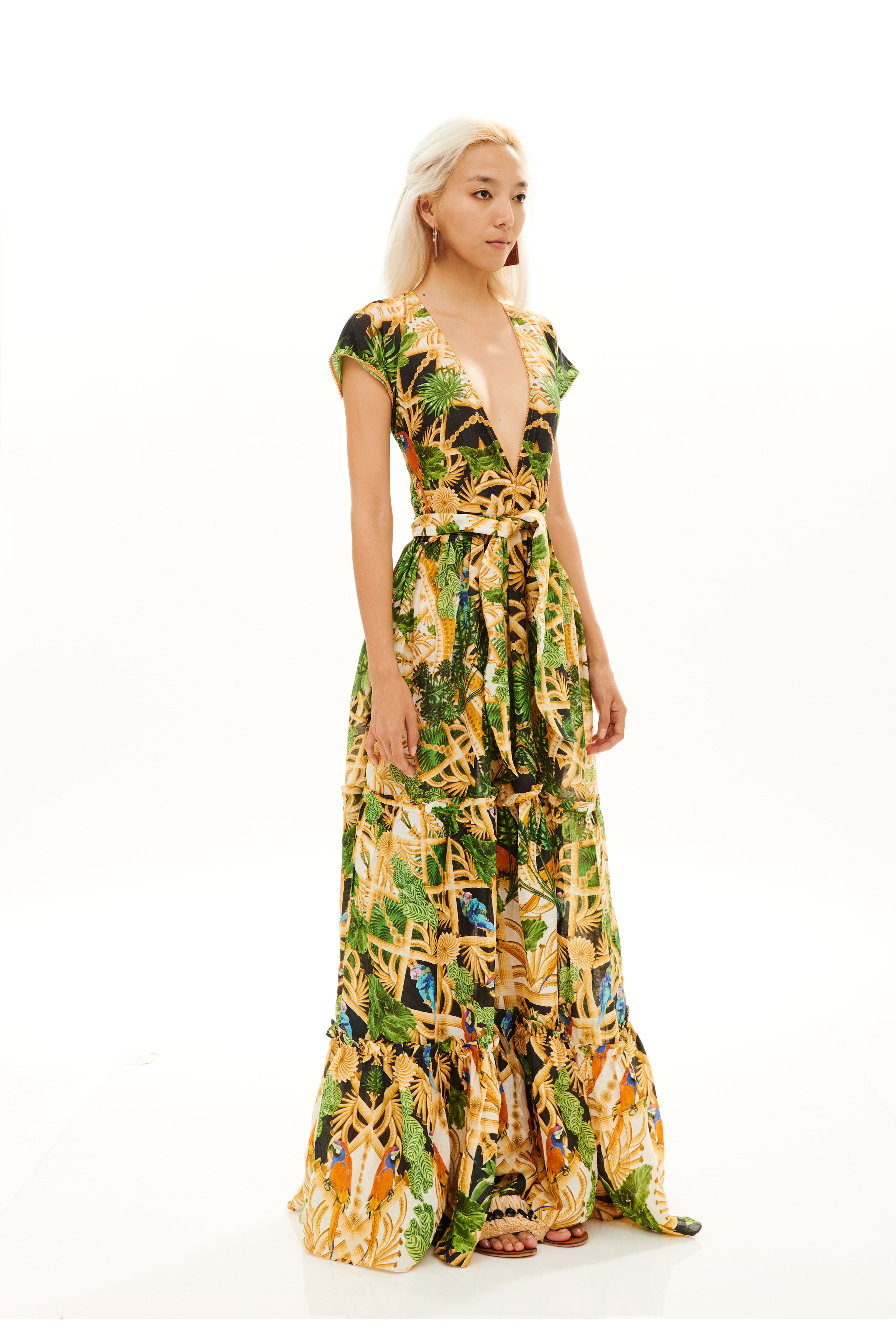 BOW DRAPED DRESS WITH RUFFLES