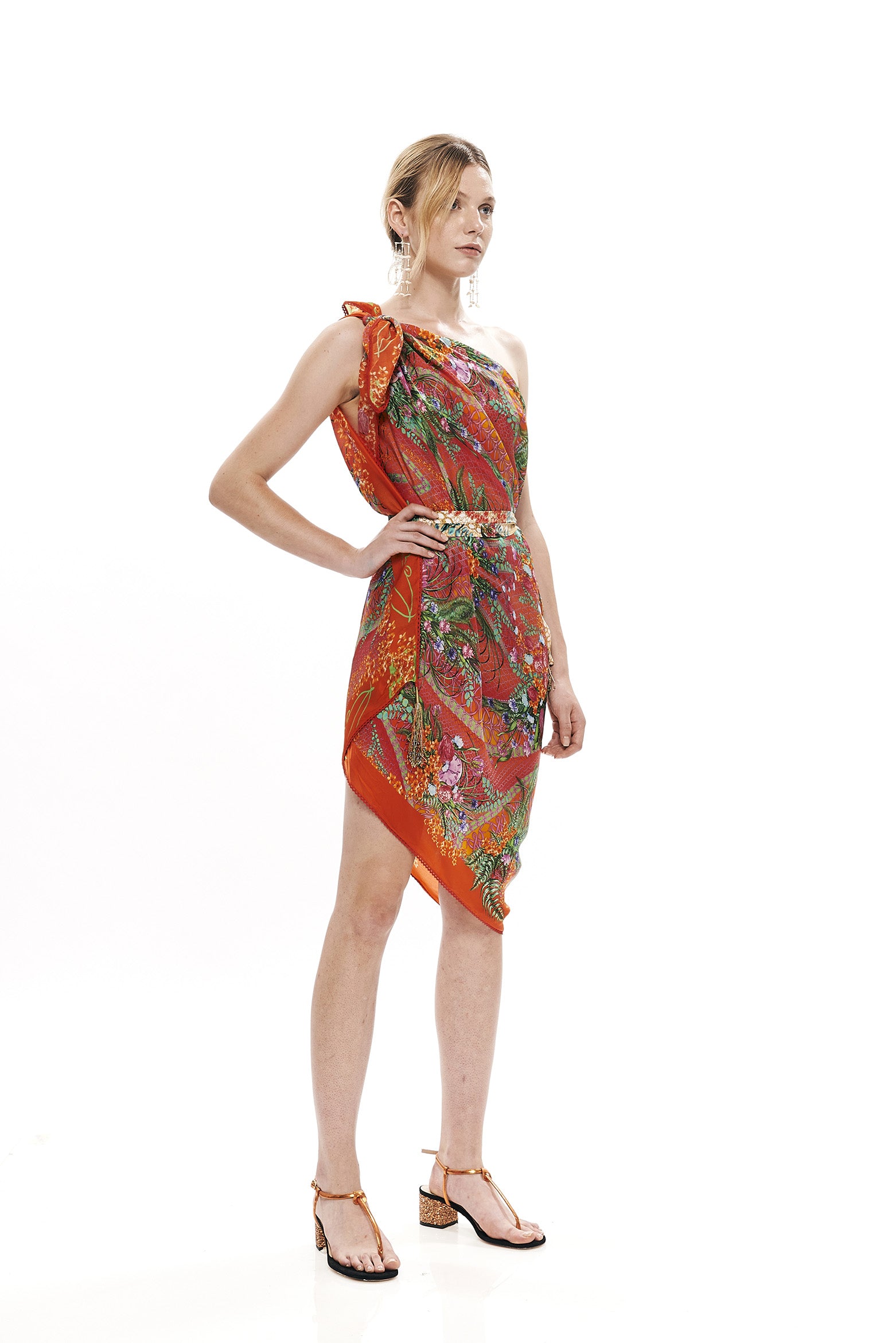 KR22 scarf in 100% Fine Satin with "Alice Garden Neon Sunset" print.